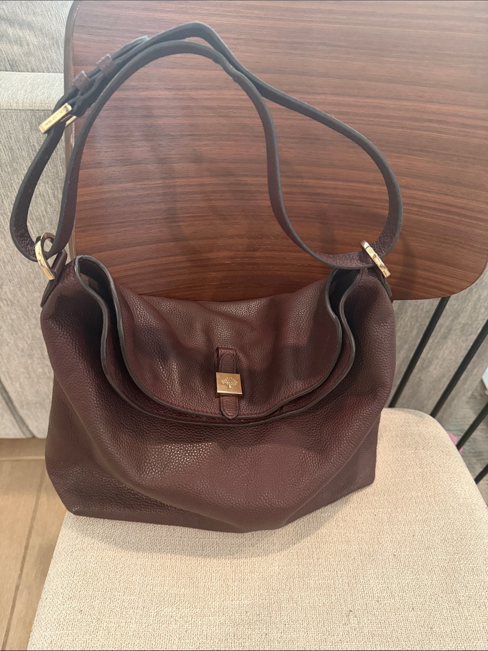 Mulberry Tessie Pebbled Leather Hobo Bag in Deep Wine